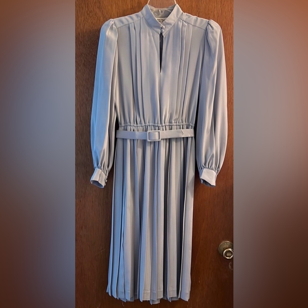 VTG In the Mood High Neck Pleated Midi Belted Secretary 80s Grandma Academia